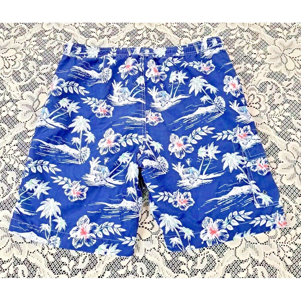 Chaps Men's Size M Geometric‎ Print Board Shorts Polyester Swim Trunks Hawaiian